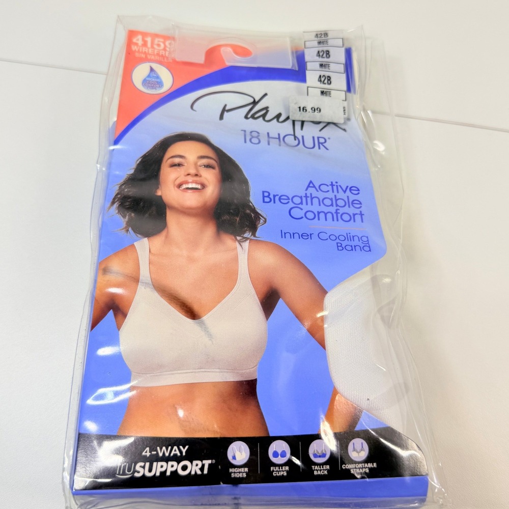 Playtex 18 Hour Active Breathable Comfort Bra Women 42B White 4159 Wirefree